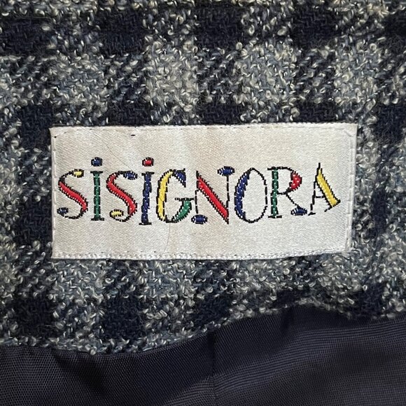 Si Signora Sisignora Check Wool  Blend Long Line Blazer Jacket Blue Plaid 42 /12 - Picture 5 of 10